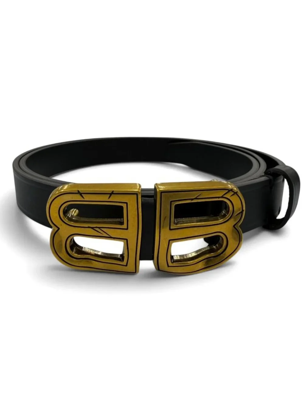 Balenciaga BB Hourglass Belt Black Gold 90